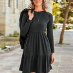 Nadorine Women's Autumn Dress Long Sleeve Round Neck Knitted Dress