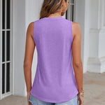 Nadorine Tank Tops Pleated V Neck Floral Solid Loose Fit Tops