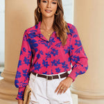 Nadorine Women's Button Down Shirts Loose Fit Striped Printed Lantern Blouses