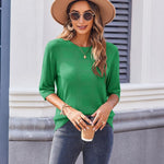 Nadorine Loose Short Sleeve Tunic Tops Crochet Knit Pullover Sweater
