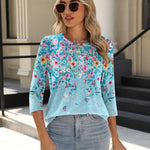 Nadorine 3/4 Length Sleeve Tops Loose Fit Shirts Pleated Tunics