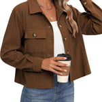 Zeagoo Womens Fashion Cropped Shackets Button Down Crop Jackets