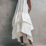 Women's Elegant White Woven High-neck Sleeveless Maxi Dress