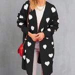 Heart Graphic Open Front Cardigan with Pockets