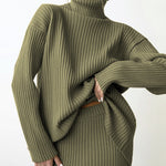 Nadorine Women's Casual Two Pieces Sets Turtleneck Sweater and Midi Skirt Suits