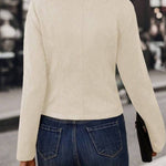 Stand Collar Open Front Button Decor Jacket