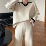 Loose Knitted Two-piece Set Sweaters Pullovers Jumpers + Wide Leg Pants