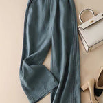 Ruffle Ramie Cotton Elasticity Loose Casual Wide-Leg Pants