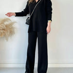 Solid Color Loose Hem Slit Two-piece Sweater Set