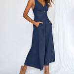 Nadorine Women's Casual Sleeveless Hollows High Waist Bodysuit Spaghetti Strap Loose Jumpsuit Overalls