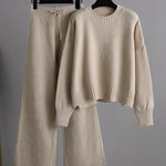 Nadorine Casual Knit Two-Piece Set Loose-Fit Sweater and Wide-Leg Pants