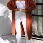 Open Front Drop Shoulder Pocketed Long Sweater Cardigan