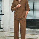 KZZ  Casual and Elegant Short-Sleeve Shirt and Trousers