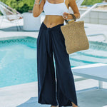 Nadorine Casual High Waisted Flowy Wide Leg Pants Bowtie Front Split Wrap Pants Trousers