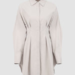 Long Sleeve Tunic Dress High Waist Lapel Short Dress Button Down Pleated Dress