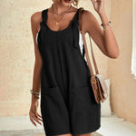 Knot Front Pocket Patched Overall Shorts Romper Without Tube Top Jumpsuits