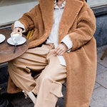 Faux Fur Plush Coat Open Front Solid Long Teddy Overcoat