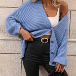 Nadorine Women's Button Down Horizontal-Ribbing Longline Cardigan