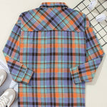 Orange Plaid Print Pocket Loose Shirt