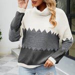 Nadorine Color Block Rib-Knit Turtleneck Dropped Shoulder Sweater