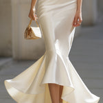 Ivory Satin Spaghetti Strap Mermaid Gown