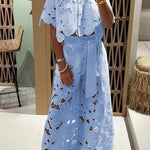 Redefining Elegance Floral Lace Cropped Shirt and Belt Pocketed Wide Leg Pants Set