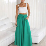 Wide Leg Flowy Pants Summer Boho Elastic Waist Drawstring Palazzo Trousers