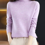 Office Long Sleeves Solid Color High-Neck Sweater Tops Pullovers