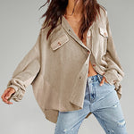 Nadorine Button Down Shirts Jacket Casual Waffle Knit Long Sleeve Oversized Tops