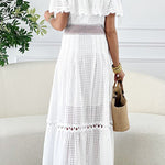 Nirvana off-shoulder ruffled cutout dress