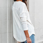 Long Sleeve V Neck Tops Casual Button Down Side Split Knitted Loose Tops