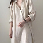 Nadorine Women's Casual Stand Collar Long Sleeve Side Fork Long Dress