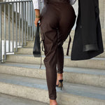 PU Leather Pocket Slim Cargo Pants