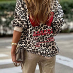 Leopard print cherry print oversized sweatshirt
