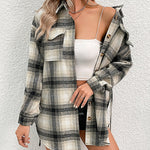 Plaid Drop Shoulder Belted Shirt Coat
