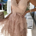 V-Neck Lace Sleeveless Layered Midi Dress