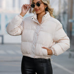 Short Puffer Jacket Stands Up Button Zipper Outerwear