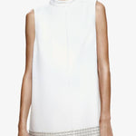 Simple But Not Simple Sequin Trim High Neck Sleeveless A-line Top