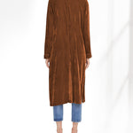 Long Velvet Cardigan Jacket Casual Open Front Velour Lapel Cardigan Maxi Blazer