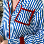 Striped Printed Color-blocked Trim Long-sleeved Loose Top and Elastic Waist Belt Wide-leg Pants Set
