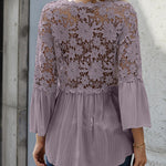 Nadorine Lace Boho Blouses Crochet Flowy Bell Sleeve Button Down Casual T Shirts