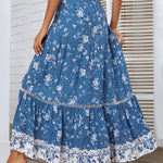 Nadorine Women's Bohemian Floral Skirt Elastic High Waist A- Line Tiered Flowy Beach Maxi Skirt