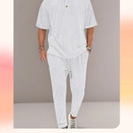KZZ Men's Textured Drop-Shoulder Collar T-Shirt Two-Piece Set