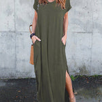 Floral Puff Sleeve Dress Elastic Waist Open Back Casual Dresses Side Split Midi Flowy Dresses