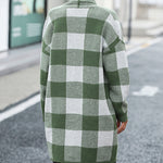 Plaid Dropped Shoulder Cardigan with Pocket