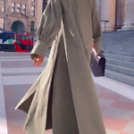 Long Sleeves Loose Solid Color Split-Joint Split-Side Lapel Maxi Dresses Shirt Dress