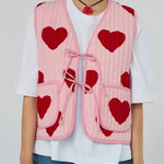 Red Heart Print Lace-up Vest