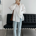 Urban Loose Puff Sleeves Agaric Laces Falbala Solid Color Blouses