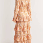 Soleil Conch Print Drawstring Waist Tiered Ruffles Cover-up Maxi Dress