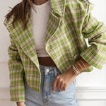 Women Fall/Winter Turndown Collar Plaid Print Jacket